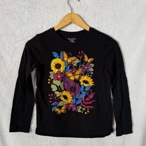 Place Black Long Sleeve with Vibrant Floral and Butterfly Print